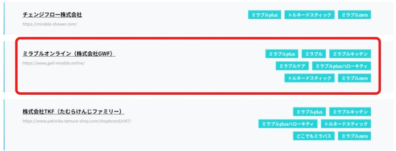 ミラブル正規販売店GWFサイエンス掲載情報